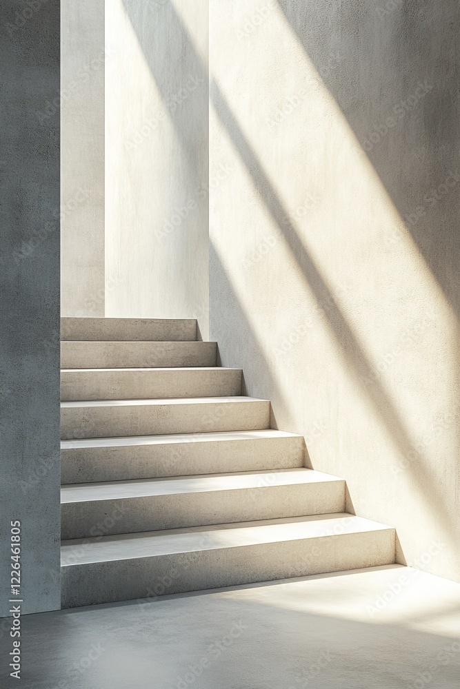 Modern concrete staircase with sunlight streaming through. Modern concrete staircase with sunlight streaming through.