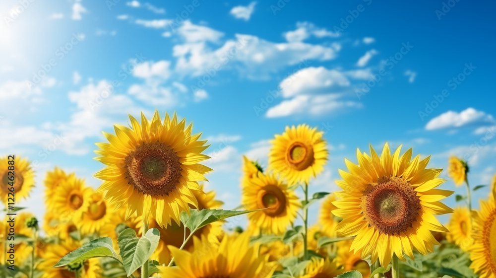 Sunflower field with cloudy blue sky. Sunflower landscape Sunflower field with cloudy blue sky. Sunflower landscape