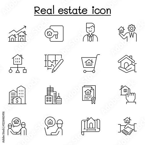 Real estate icon set in thin line style