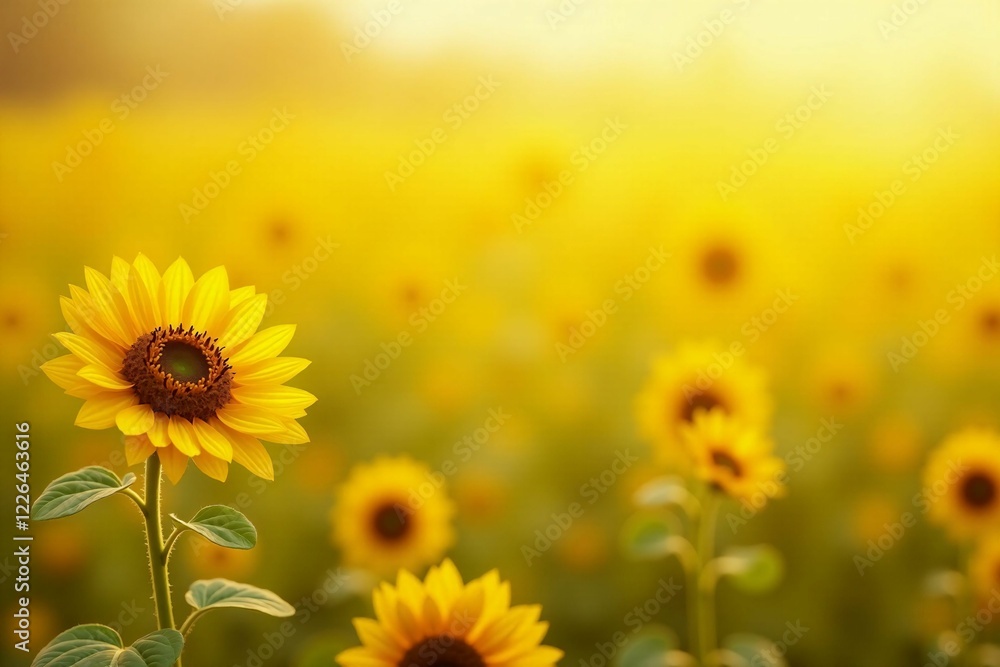 Fototapeta premium Bright and Vibrant Sunflower Blooming in a Summer Field with a Warm Golden Glow