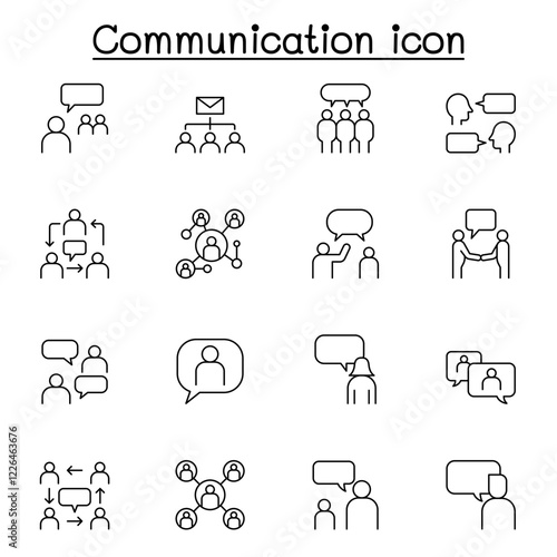 Talking, Speaking and communication icon set in thin line style