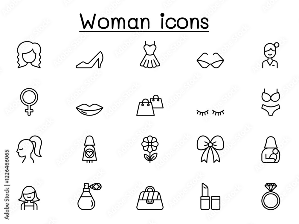 Woman icon set in thin line style Woman icon set in thin line style