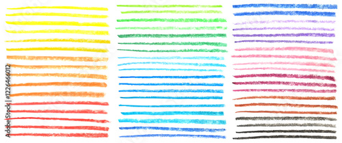 Colorful charcoal strokes, lines with colored pencils. Rough crayon strokes. Hand drawn multicolor vector doodle lines. Design elements.