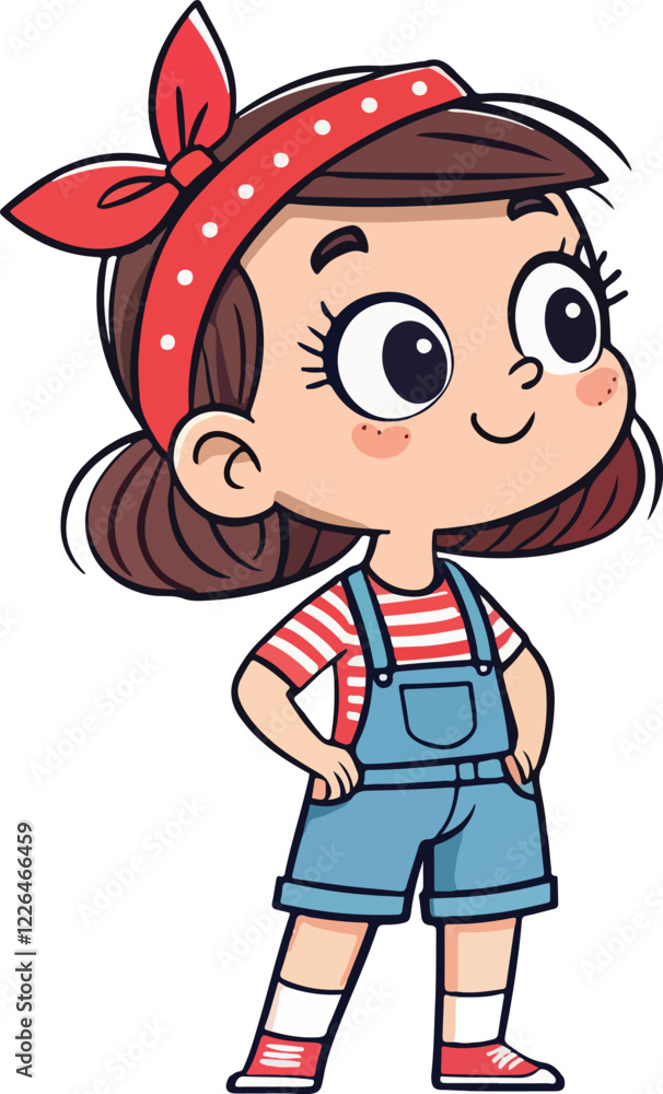 Cartoon Girl in Summer Outfit with Red Dress and Hat Cartoon Girl in Summer Outfit with Red Dress and Hat