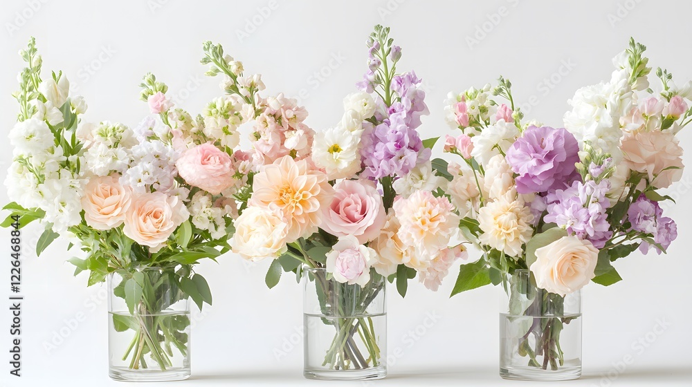 Obraz premium Fresh Spring Flowers in Glass Vase Celebrating International Women's Day with Soft Pastel Tones and Contemporary Elegance