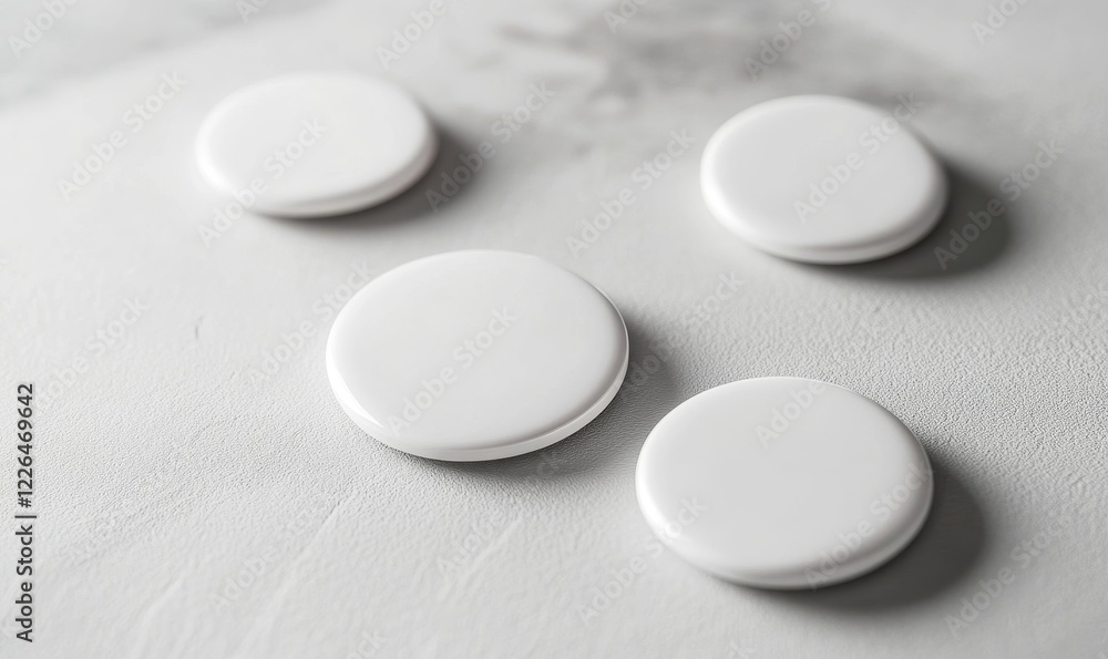 White Round Metal Pin Badge Button Mockup on Light Background for Promotional Design and Branding, Generative AI White Round Metal Pin Badge Button Mockup on Light Background for Promotional Design and Branding, Generative AI