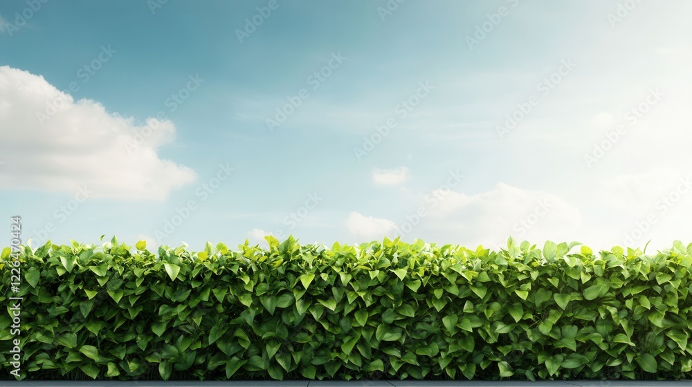 Lush Green Hedge Fence Forming a Natural Barrier Under Blue Sky Lush Green Hedge Fence Forming a Natural Barrier Under Blue Sky
