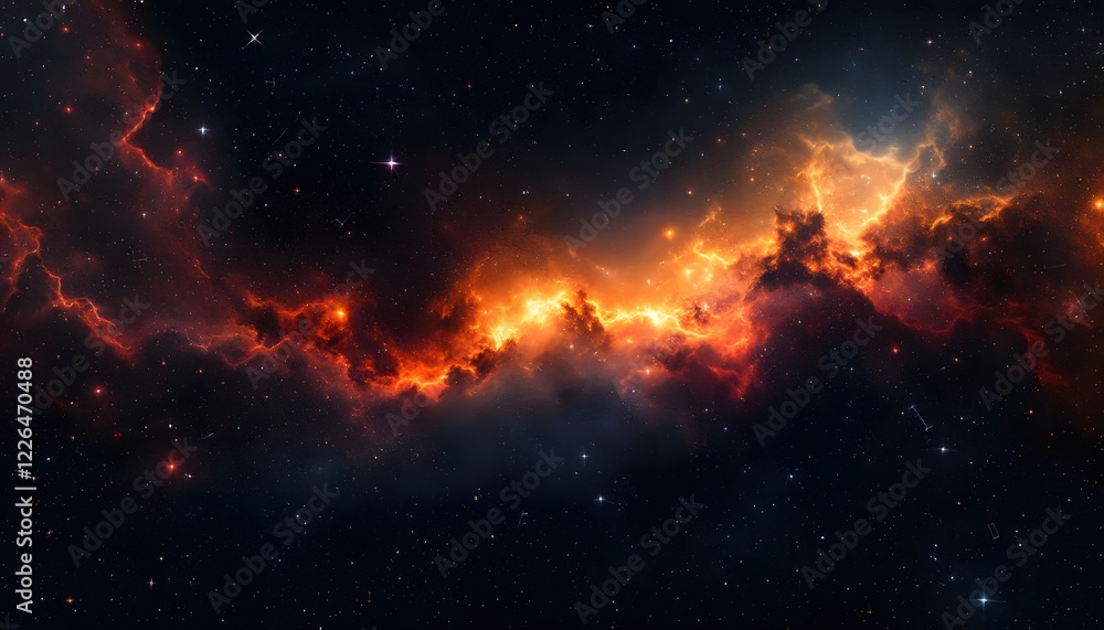 Fototapeta premium Fiery Nebula Space Background Orange and Red Cosmic Clouds