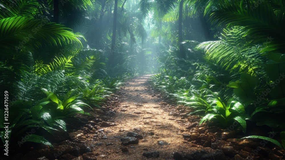 Fototapeta premium Tropical rainforest trail with soft light effect