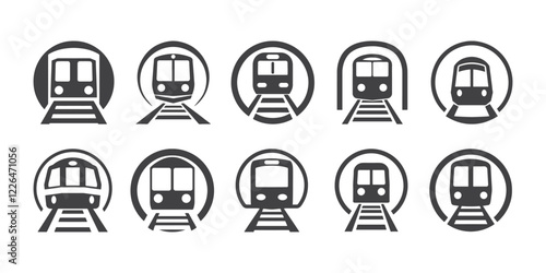 Professional Subway Train Icons Silhouette Vector Illustration