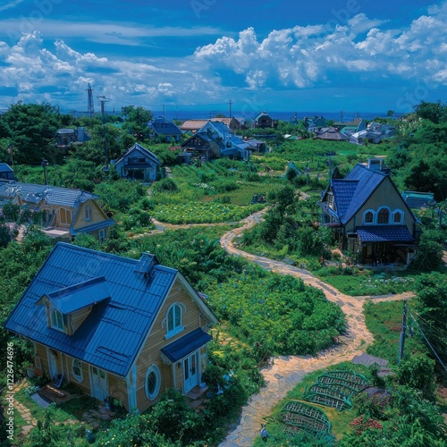 Wallpaper Mural Charming Coastal Village Homes  Gardens    Landscape Torontodigital.ca