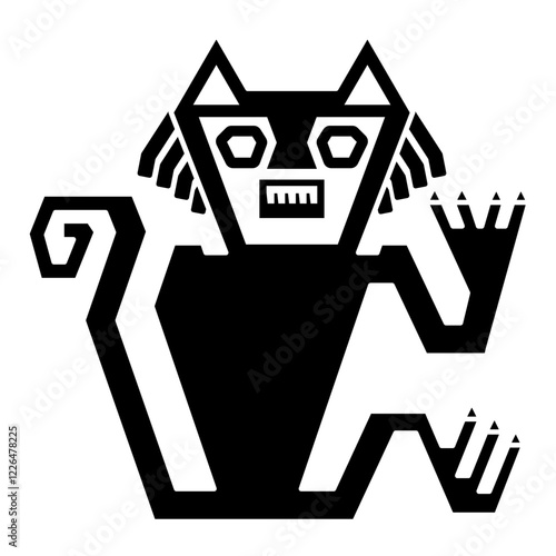 Stylized cat. Native American animal design from ancient Peru. Nazca culture. Black and white silhouette.