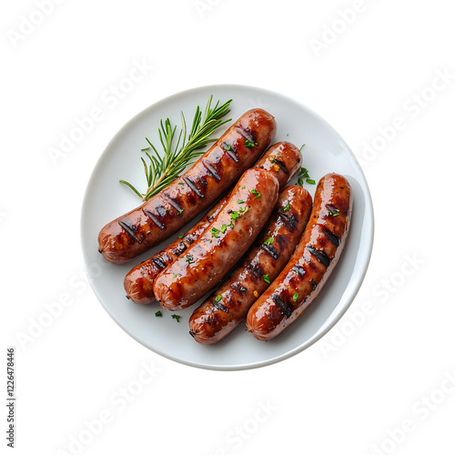 a plate of  grilled sausage isolated on a transparent background, in a PNG format