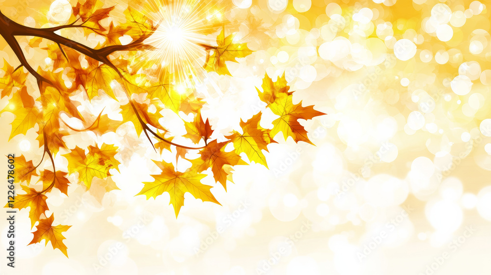Golden autumn leaves with sunlight and bokeh background Golden autumn leaves with sunlight and bokeh background