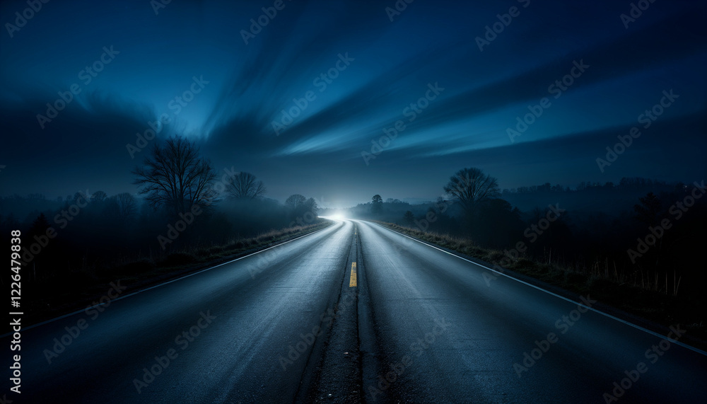 Fototapeta premium Beautiful landscape with cosmic blue sky and shining road