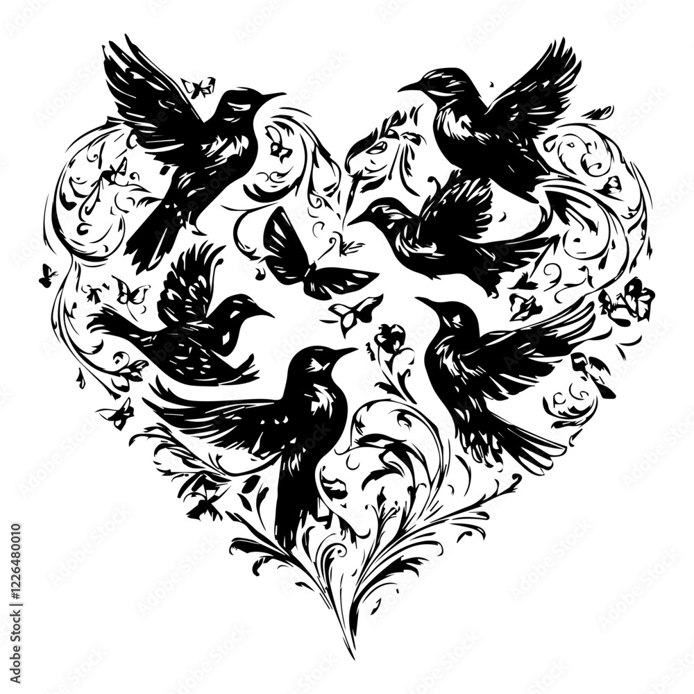 birds flying within a heart shaped vector logo illustration design birds flying within a heart shaped vector logo illustration design
