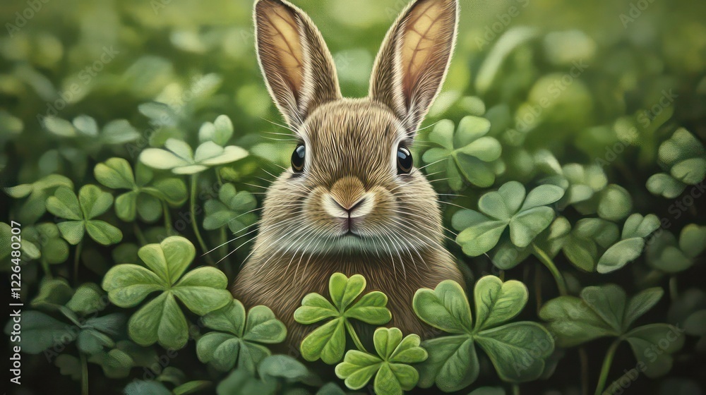 Lucky Bunny Clovers St. Patrick's Day celebration with cute rabbit and green shamrocks, St. Patrick's Day, lucky, bunny Lucky Bunny Clovers St. Patrick's Day celebration with cute rabbit and green shamrocks, St. Patrick's Day, lucky, bunny
