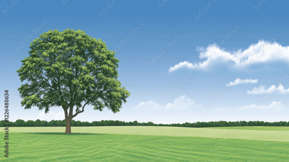 lone tree stands in vast green field under clear blue sky lone tree stands in vast green field under clear blue sky