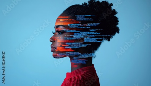 Profile View of Woman with Digital Code and Creative Background