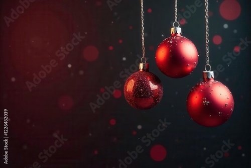 Red and black balls suspended in mid air on silver chains, silver chain, Christmas decoration, black ball photo