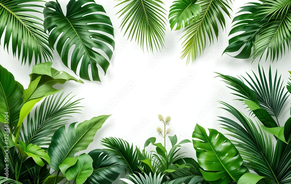 Lush Green Tropical Leaves with Exotic Munster and Palm Foliage for Botanical and Nature-Inspired Designs Lush Green Tropical Leaves with Exotic Munster and Palm Foliage for Botanical and Nature-Inspired Designs