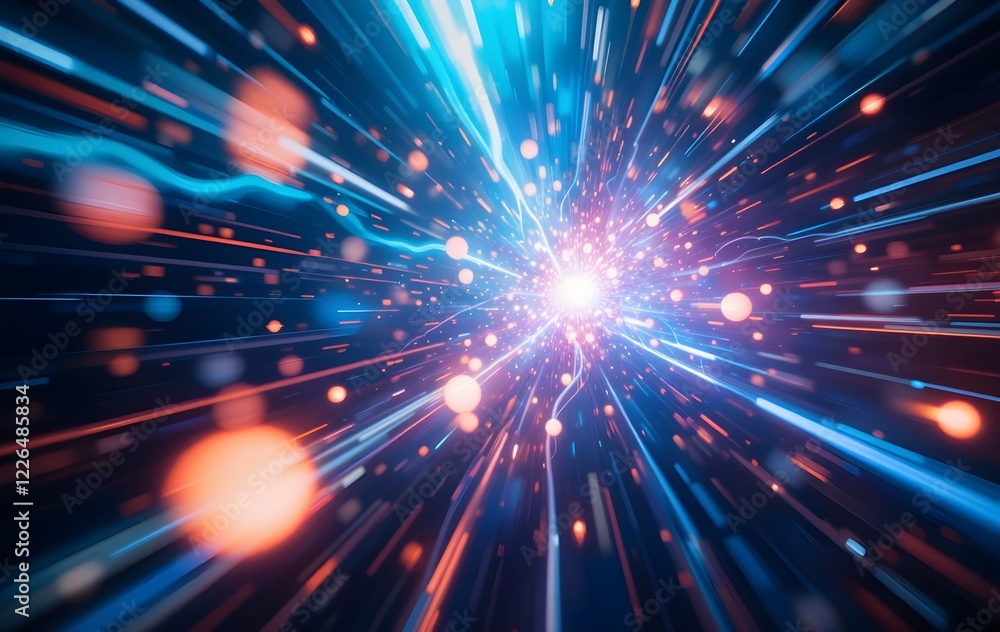 Futuristic Light Speed Travel Concept with Vibrant Neon Colors and Digital Motion Effect Futuristic Light Speed Travel Concept with Vibrant Neon Colors and Digital Motion Effect