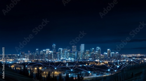 Wallpaper Mural Connected city lights in the night with digital network illustration overlay Torontodigital.ca