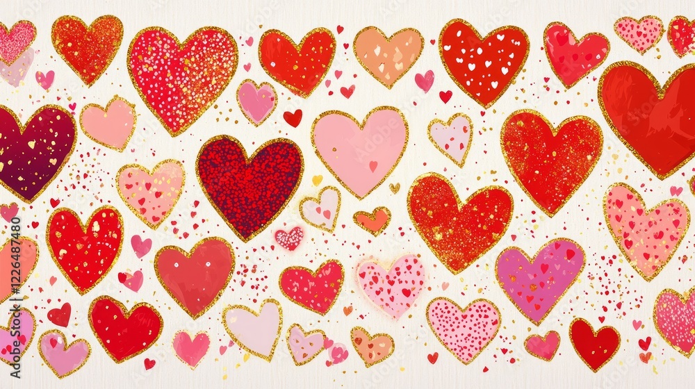 Valentine mockup card elements design. Colorful Hearts Pattern Red Pink Gold Valentines Day. Valentine mockup card elements design. Colorful Hearts Pattern Red Pink Gold Valentines Day.