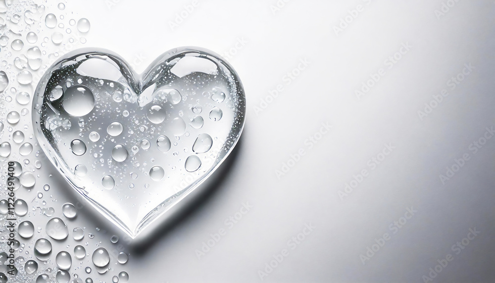 Fototapeta premium Close-up of Transparent Glass Heart Ornament with Water Droplets Background Material