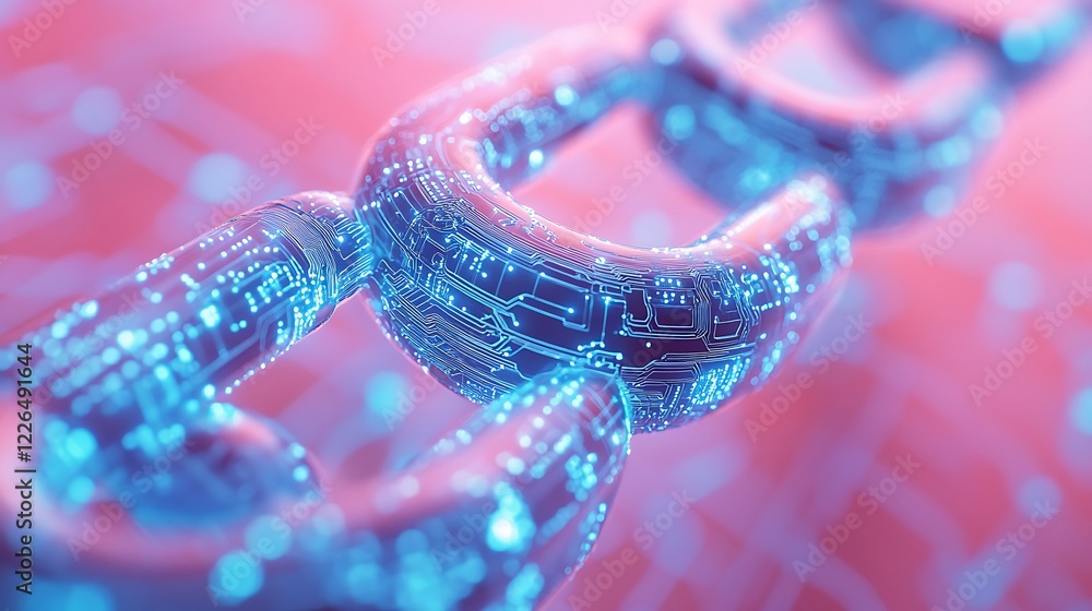 Fototapeta premium Futuristic Digital Chain with Glowing Circuits