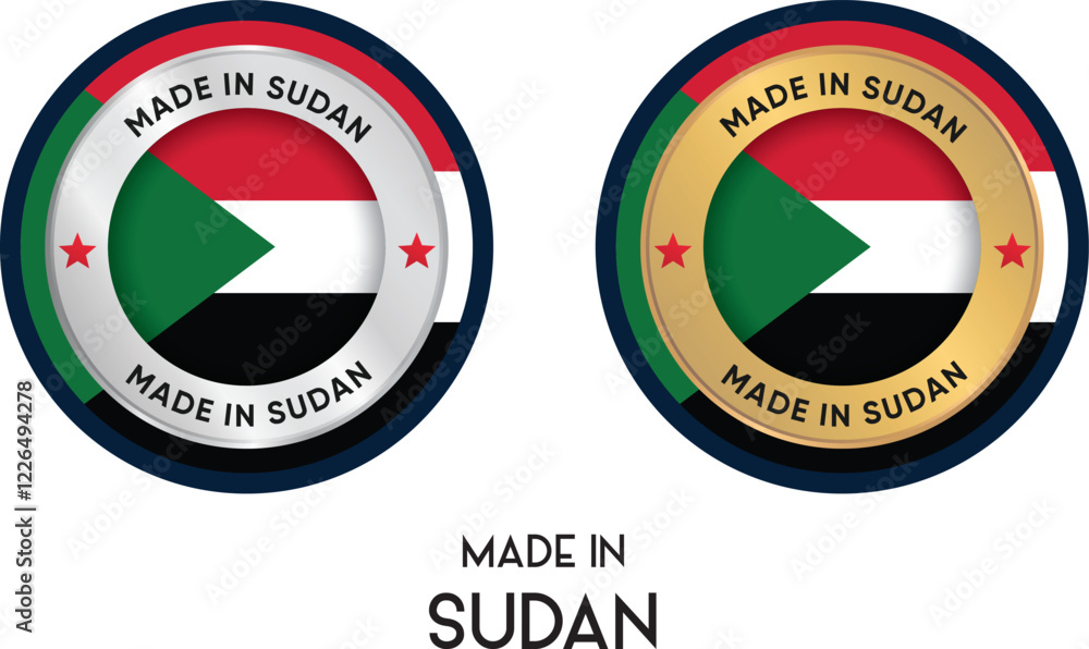 Made in Sudan. Premium labels, stickers, pointer, badge and symbol of Sudan flag icon. Collection vector illustration Made in Sudan. Premium labels, stickers, pointer, badge and symbol of Sudan flag icon. Collection vector illustration