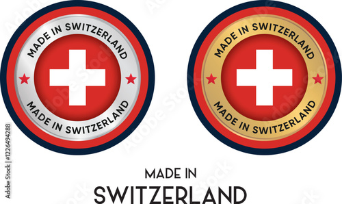 Made in Switzerland. Premium labels, stickers, pointer, badge and symbol of Switzerland flag icon. Collection vector illustration