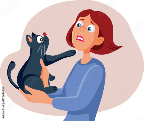 Cat Scratching is Owner Vector Cartoon Illustration Design. Aggressive pet animal attacking a scared young lady
