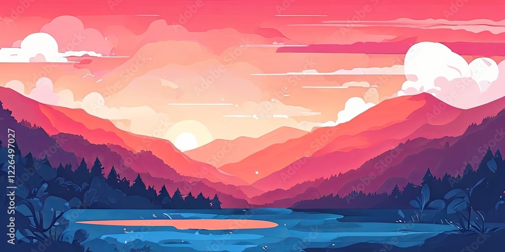 Fototapeta A mountain range with a lake in the foreground