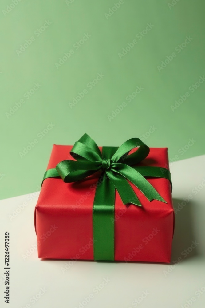 Red and green gift wrap with a bow tied around a gift box, wrapping, knot, present Red and green gift wrap with a bow tied around a gift box, wrapping, knot, present