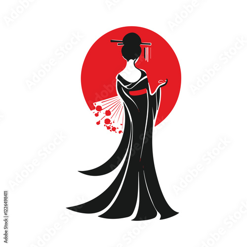 graceful geisha vector logo design illustration simple japan woman