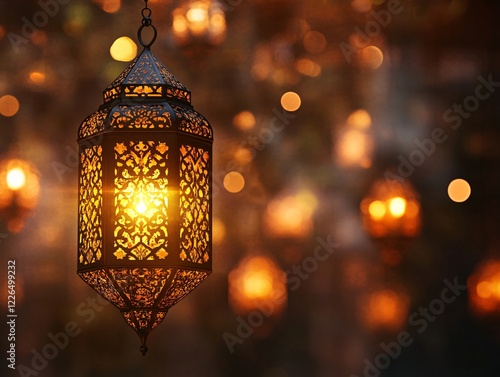 Ornate Metal Lantern Illuminates Festive Night photo