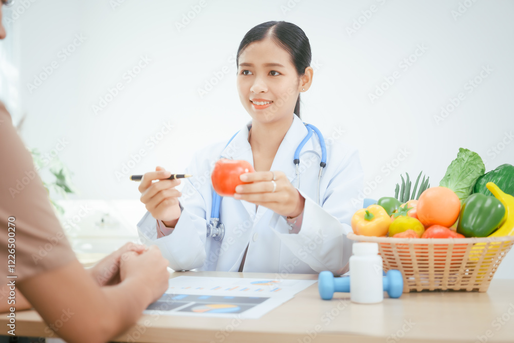 A young female nutritionist expert works at a hospital desk,consulting female patients about eating vegetables fruits, promoting a healthy diet,providing guidance for effective weight loss wellness A young female nutritionist expert works at a hospital desk,consulting female patients about eating vegetables fruits, promoting a healthy diet,providing guidance for effective weight loss wellness