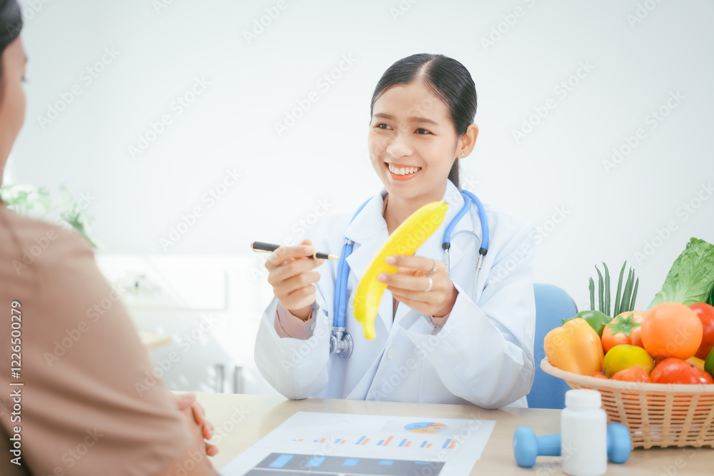 A young female nutritionist expert works at a hospital desk,consulting female patients about eating vegetables fruits, promoting a healthy diet,providing guidance for effective weight loss wellness A young female nutritionist expert works at a hospital desk,consulting female patients about eating vegetables fruits, promoting a healthy diet,providing guidance for effective weight loss wellness