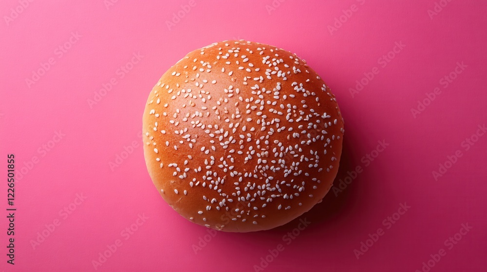 Sesame bun on pink background top view simple food photography for burger or sandwich Sesame bun on pink background top view simple food photography for burger or sandwich