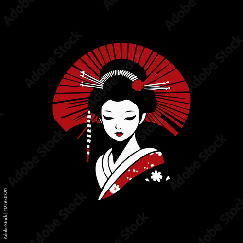 graceful geisha vector logo design illustration simple japan woman