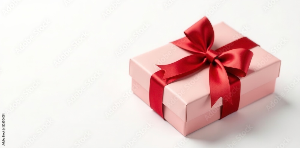 Obraz premium Red and gold gift bow with gift tag on white background, presents, isolated element