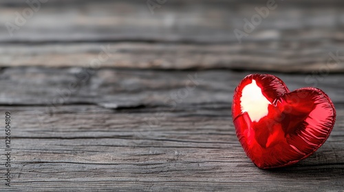 Red heart on rustic wood; Valentine's Day card