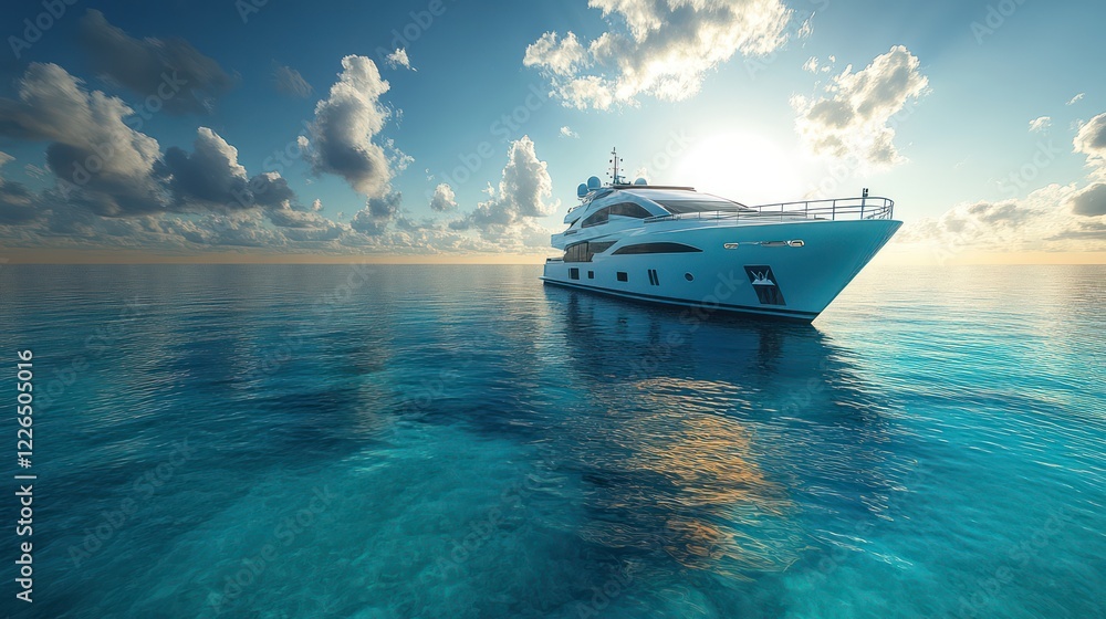 Obraz premium Luxury Yacht at Sunset: Tranquility on the Open Sea
