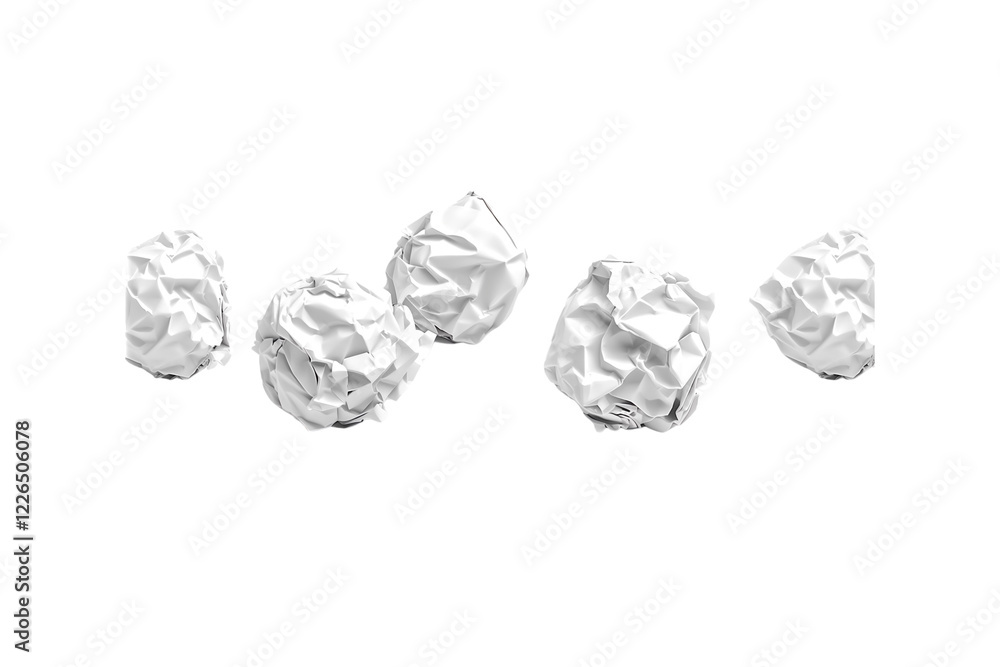 4 different crumpled paper balls isolated on a white background,