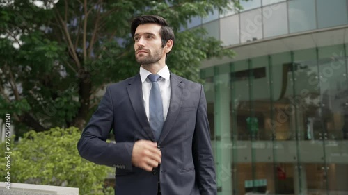 Wallpaper Mural Skilled caucasian business man dancing with overjoy while keep cool and keep walking at urban city. Professional manager dancing to celebrate good news about getting promotion. Exultant. Torontodigital.ca