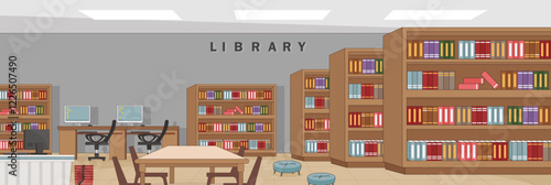Cute and nice design of Library room and interior objects vector design