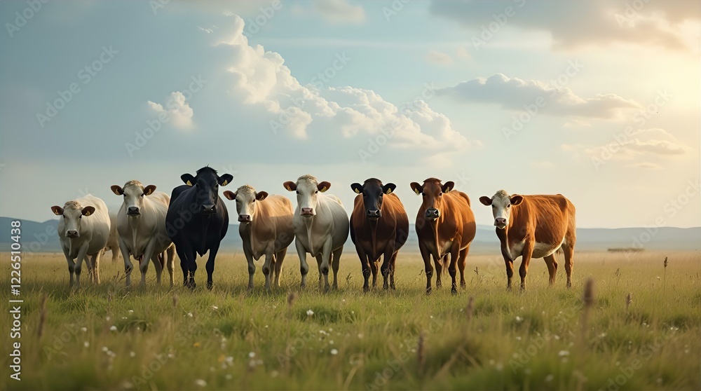 Majestic Herd of Cows in a Lush Green Pasture at Sunset Stunning Farm Animals Photography Idyllic Rural Landscape Cattle Grazing Peaceful Countryside Scene Majestic Herd of Cows in a Lush Green Pasture at Sunset Stunning Farm Animals Photography Idyllic Rural Landscape Cattle Grazing Peaceful Countryside Scene