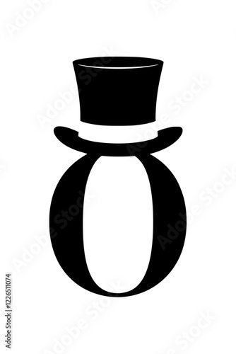 Letter O with Elegant Top Hat Design, Black and white artistic representation of the letter O adorned with a stylish top hat, symbolizing sophistication, class, and vintage charm.  
  
