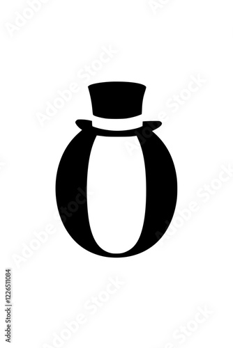 Letter O with Elegant Top Hat Design, Black and white artistic representation of the letter O adorned with a stylish top hat, symbolizing sophistication, class, and vintage charm.  
  
